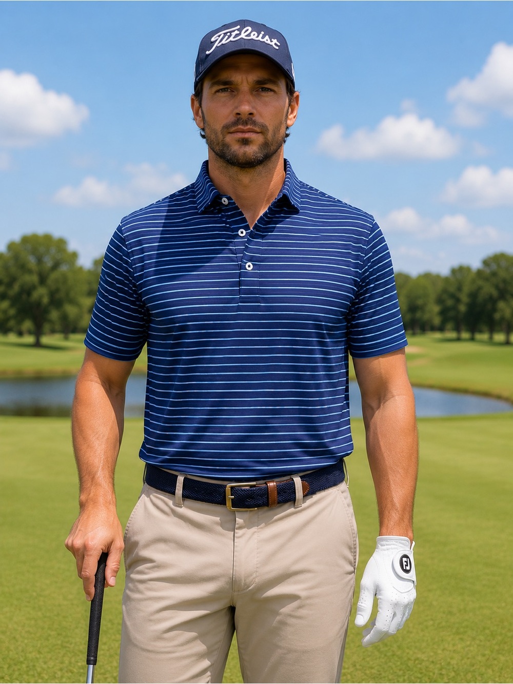 RLX Ralph Lauren Men's Golf Blue Striped Polo Wicking Stretch Size L (MSRP $110)